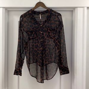 Free People Leopard Blouse - Size: Small